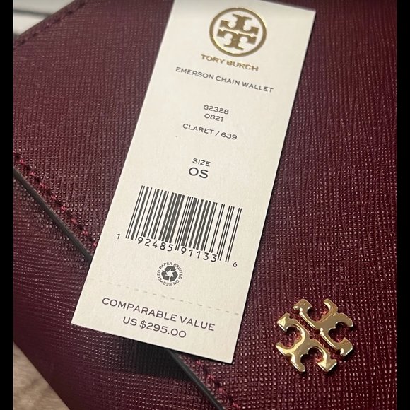 Tory Burch Emerson Chain Wallet Leather Cross Body Bag in Claret NWT - Picture 2 of 9